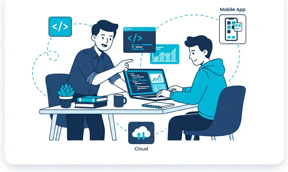Tim developer membangun website dan aplikasi mobile